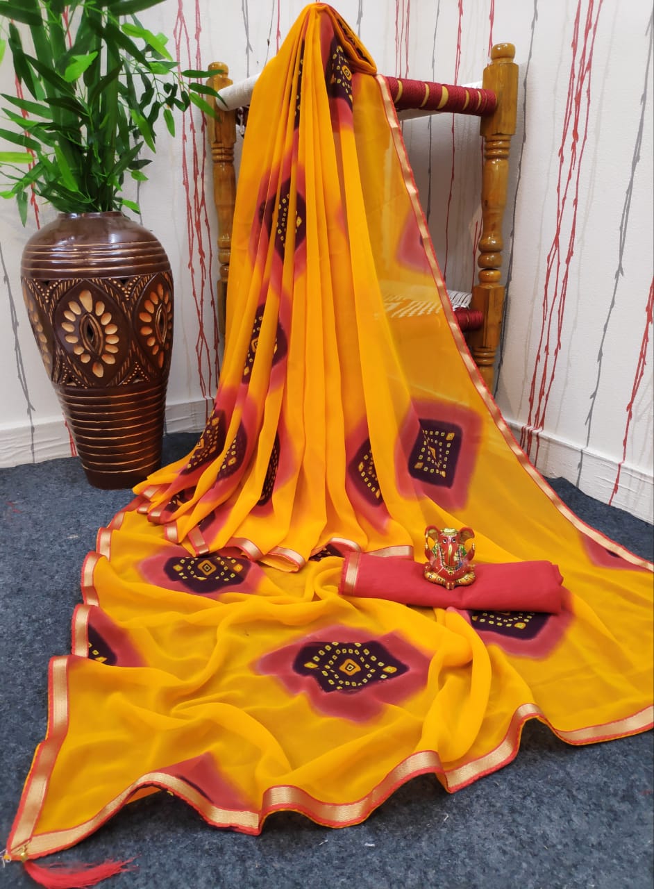 Shree 68 Casual Wear Printed Bandhani Georgette Designer Saree Collection